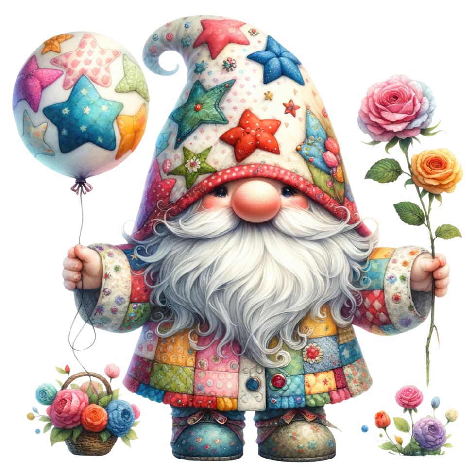 enchanté jardin gnome avec coloré des roses. png