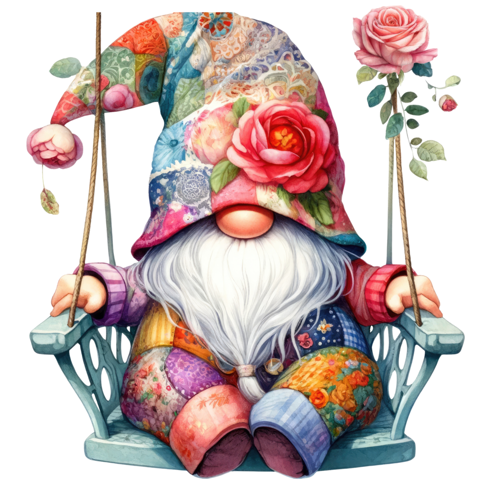 Enchanted Garden Gnome with Colorful Roses. png