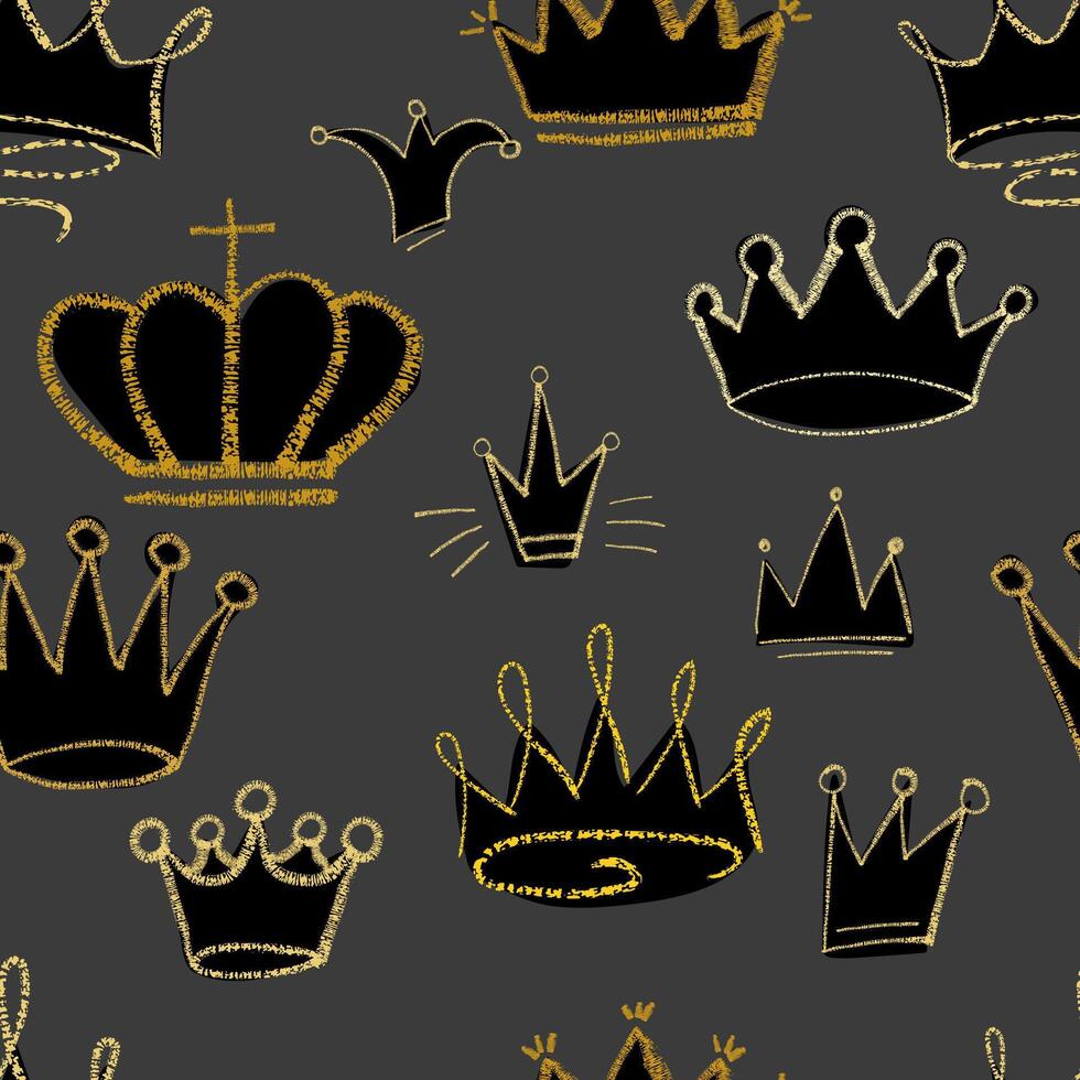 Seamless pattern with hand drawn textured crowns vector