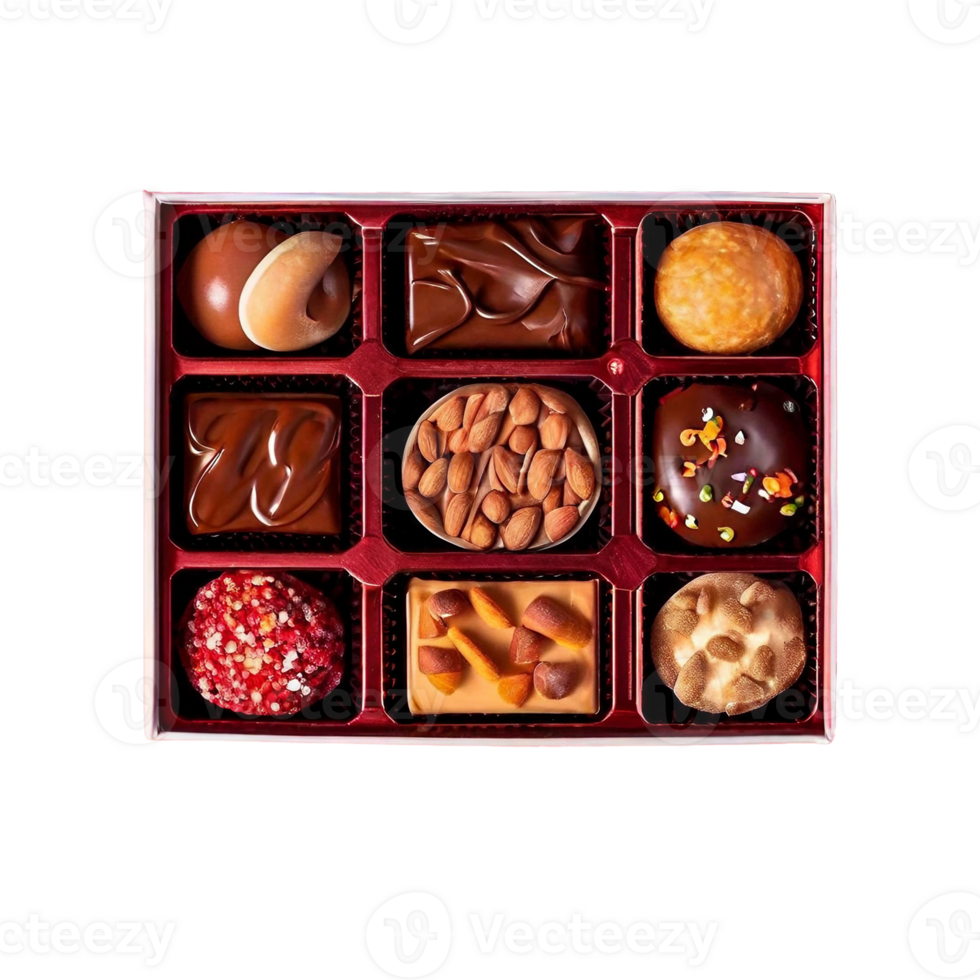 Top view box of chocolates png