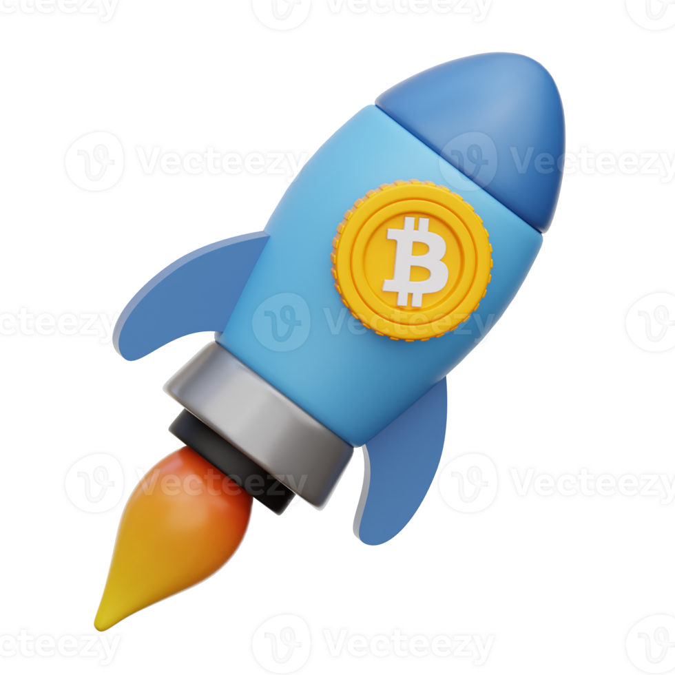 bitcoin fusée 3d illustration png