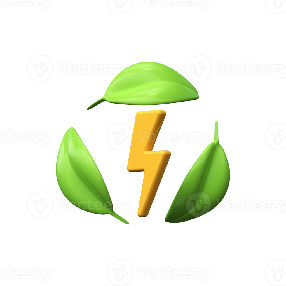 Renewable green energy. 3d Sheet with lightning icon. png