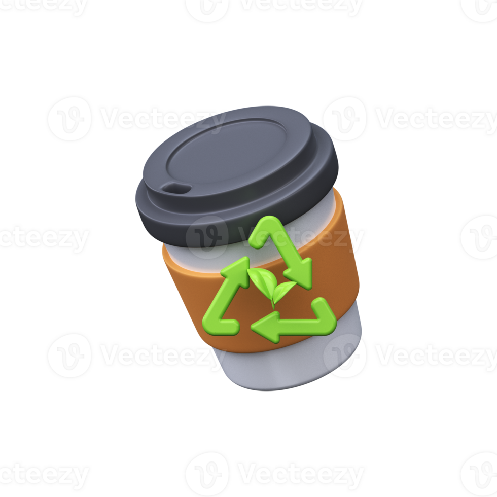 3d Paper coffee cup with recycling sign png