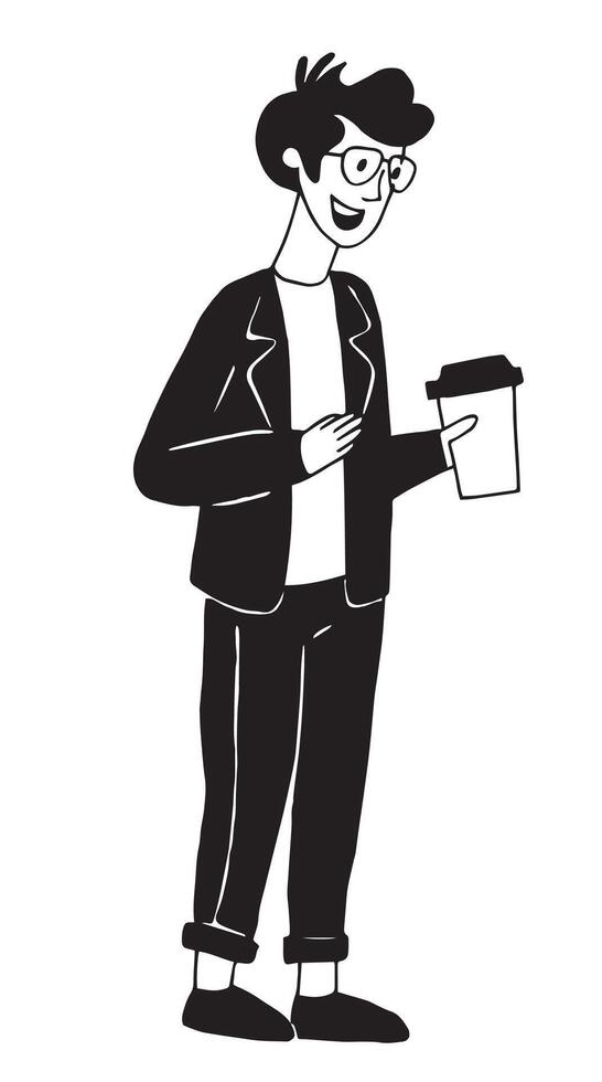 modern young man, employee. drawing in simple linear style, flat vector