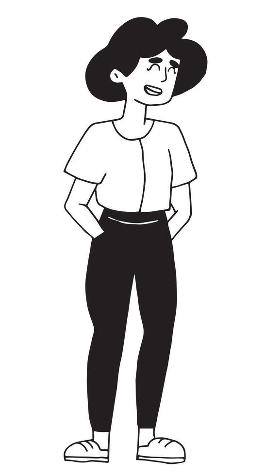 moderno joven mujer, empleado. dibujo en sencillo lineal estilo, plano vector