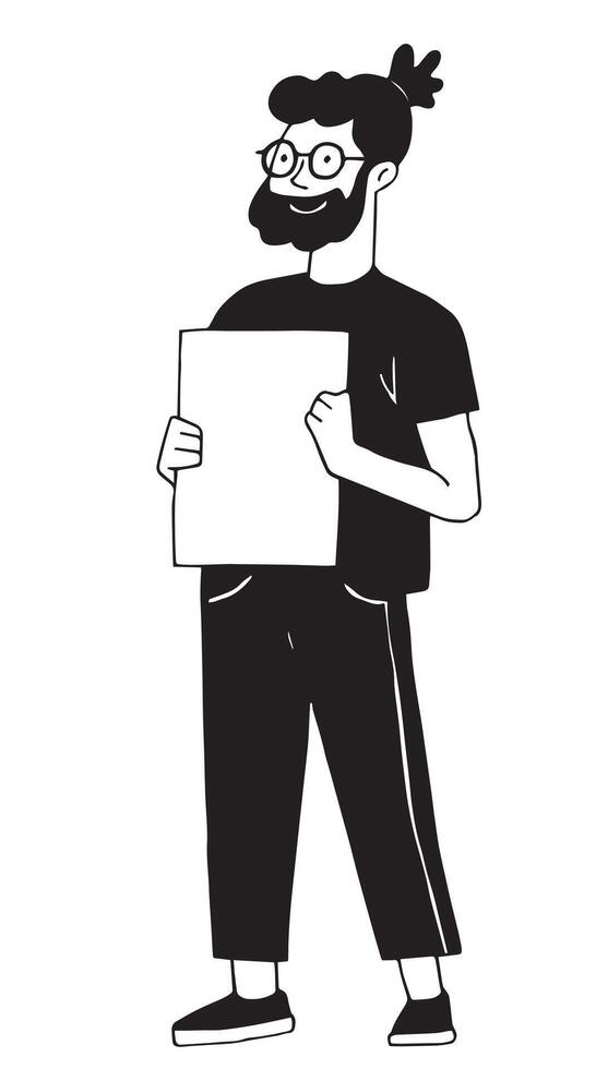 modern young man, employee. drawing in simple linear style, flat vector
