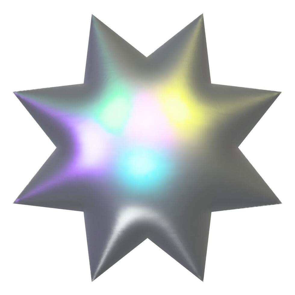 3d metal holográfico y2k elemento - estrella con lustroso cromo efecto vector