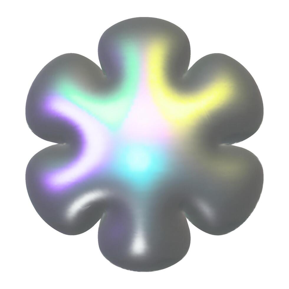 3d metal holographic y2k element - flower with glossy chrome effect. Trendy y2k illustration vector