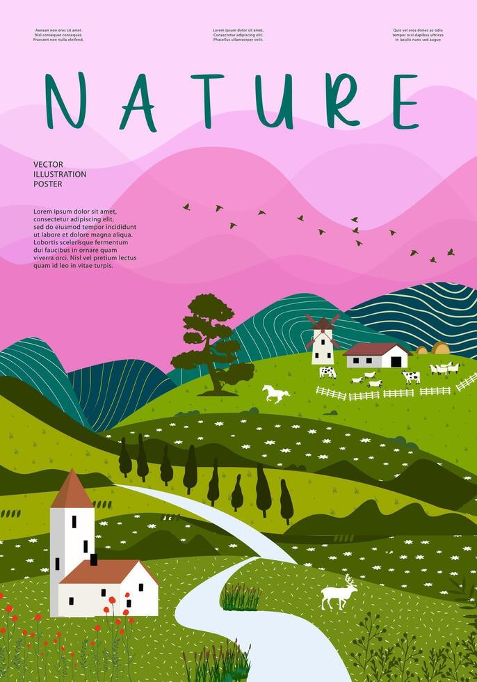 hermosa campo, naturaleza y paisaje. ilustración. vector