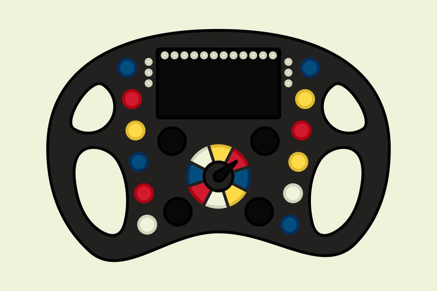 Formula 1 car steering wheel. Driving and controlling a racing car. Colored buttons on a professional steering wheel. Part of the transport. Doodle style. Stroke. isolated object. illustration. vector