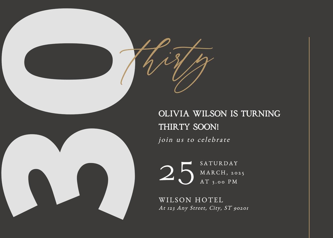 Minimalist Modern 30th Birthday Greeting Card Invitation template