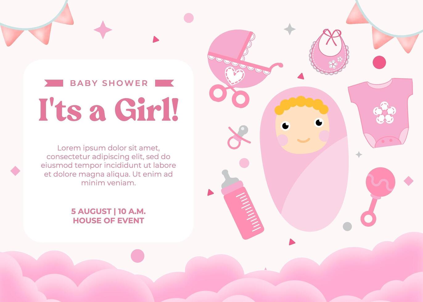 Invitation Baby Shower Pink Theme Landscape template