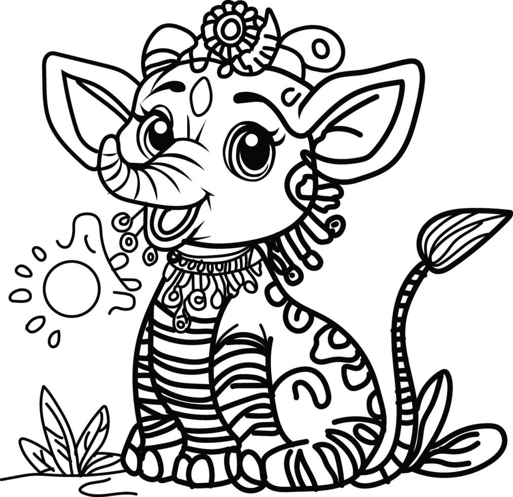 black line art animals suitable for colouring book for childeren education vector