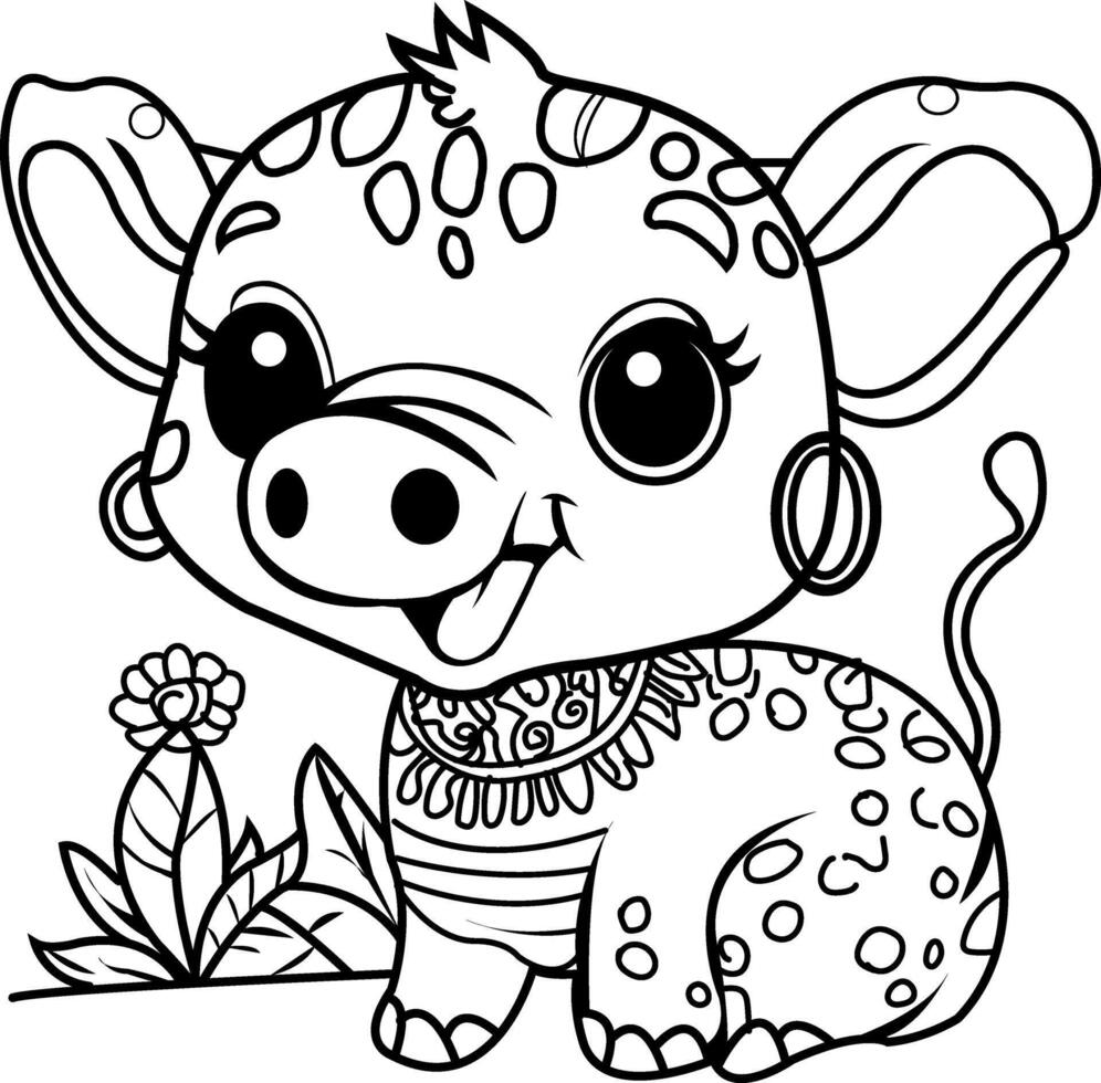 black line art animals suitable for colouring book for childeren education vector