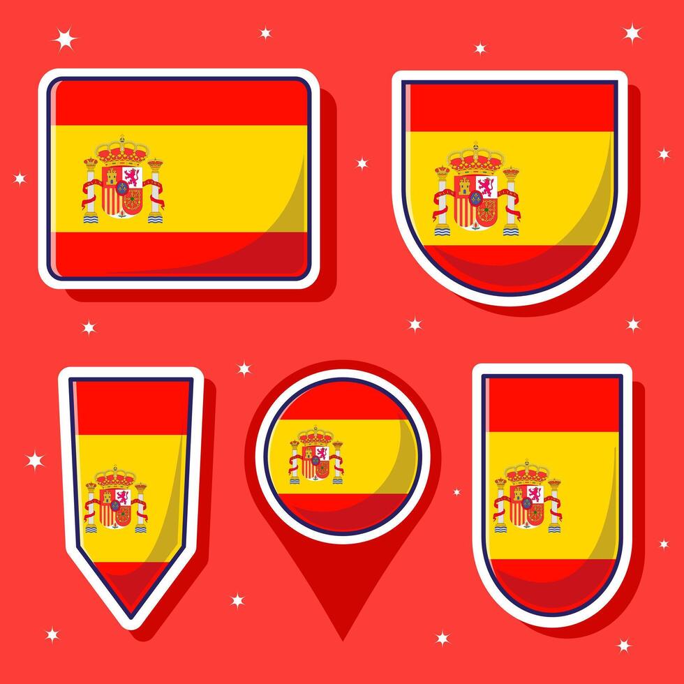 Flat cartoon illustration of Spain national flag with many shapes inside vector