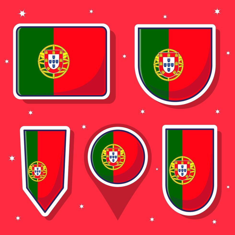 Flat cartoon illustration of Portugal national flag with many shapes inside vector