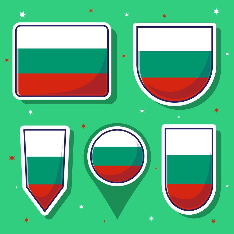 Flat cartoon illustration of Bulgaria national flag with many shapes inside vector