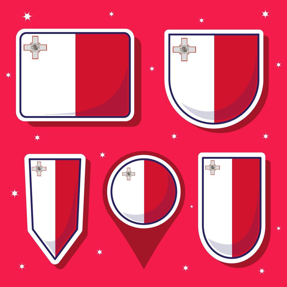 Flat cartoon illustration of Malta national flag with many shapes inside vector