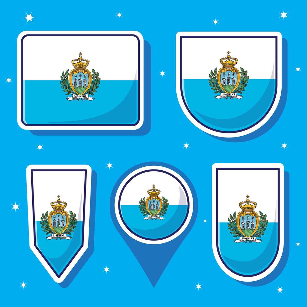 Flat cartoon illustration of San Marino national flag with many shapes inside vector