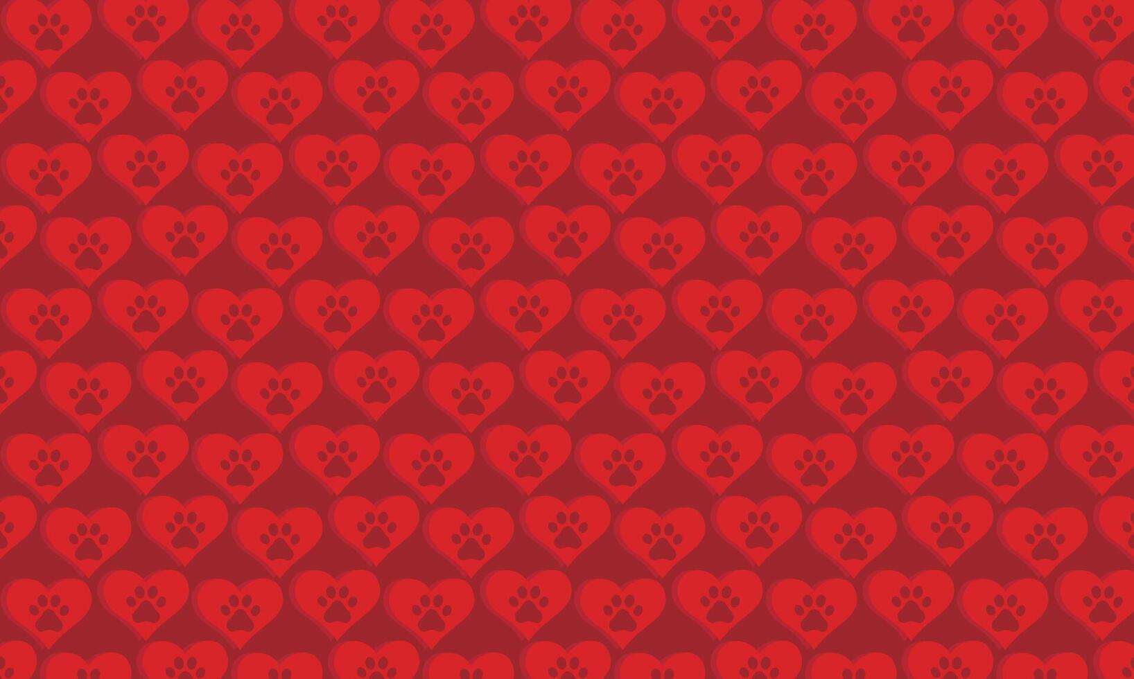 Pet pattern with animal paw, and heart in dark tones, bone and heart, dog, cat vector
