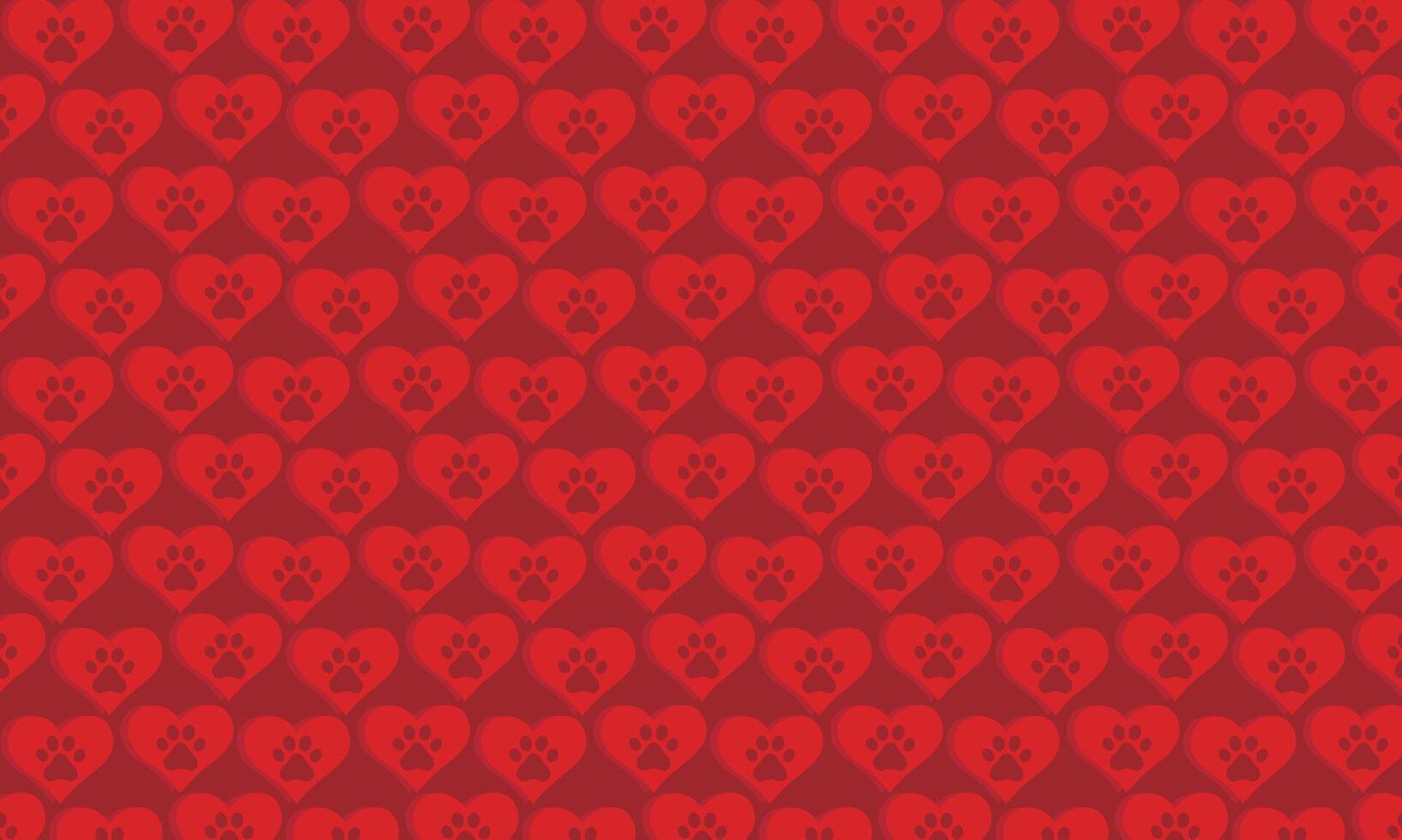 Pet pattern with animal paw, and heart in dark tones, bone and heart, dog, cat vector