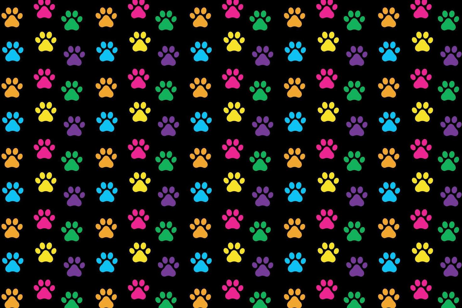 animal paw, pet theme, cat dog, pattern with happy colors and dark background vector