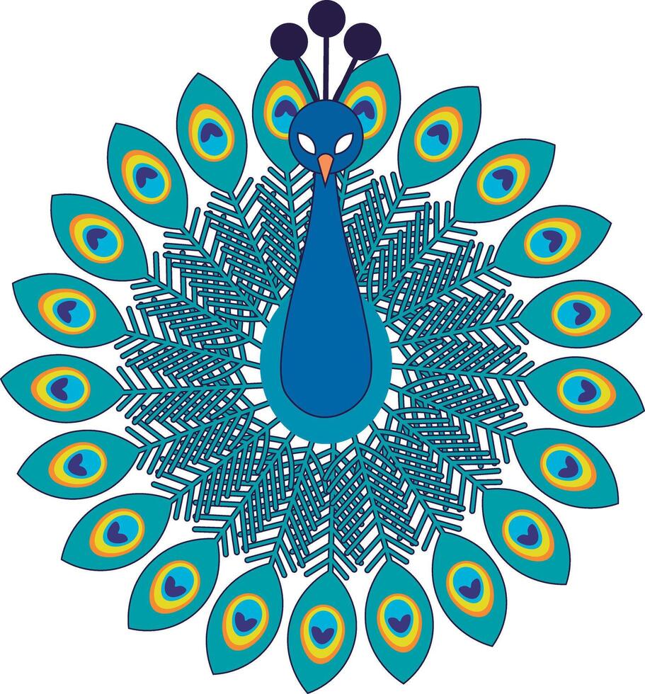 Peacock illustration, simple peacock drawing in green and blue tones vector