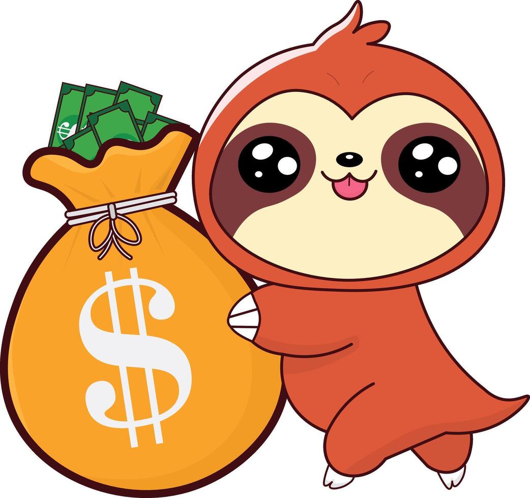 sloth with money, cute illustration vector