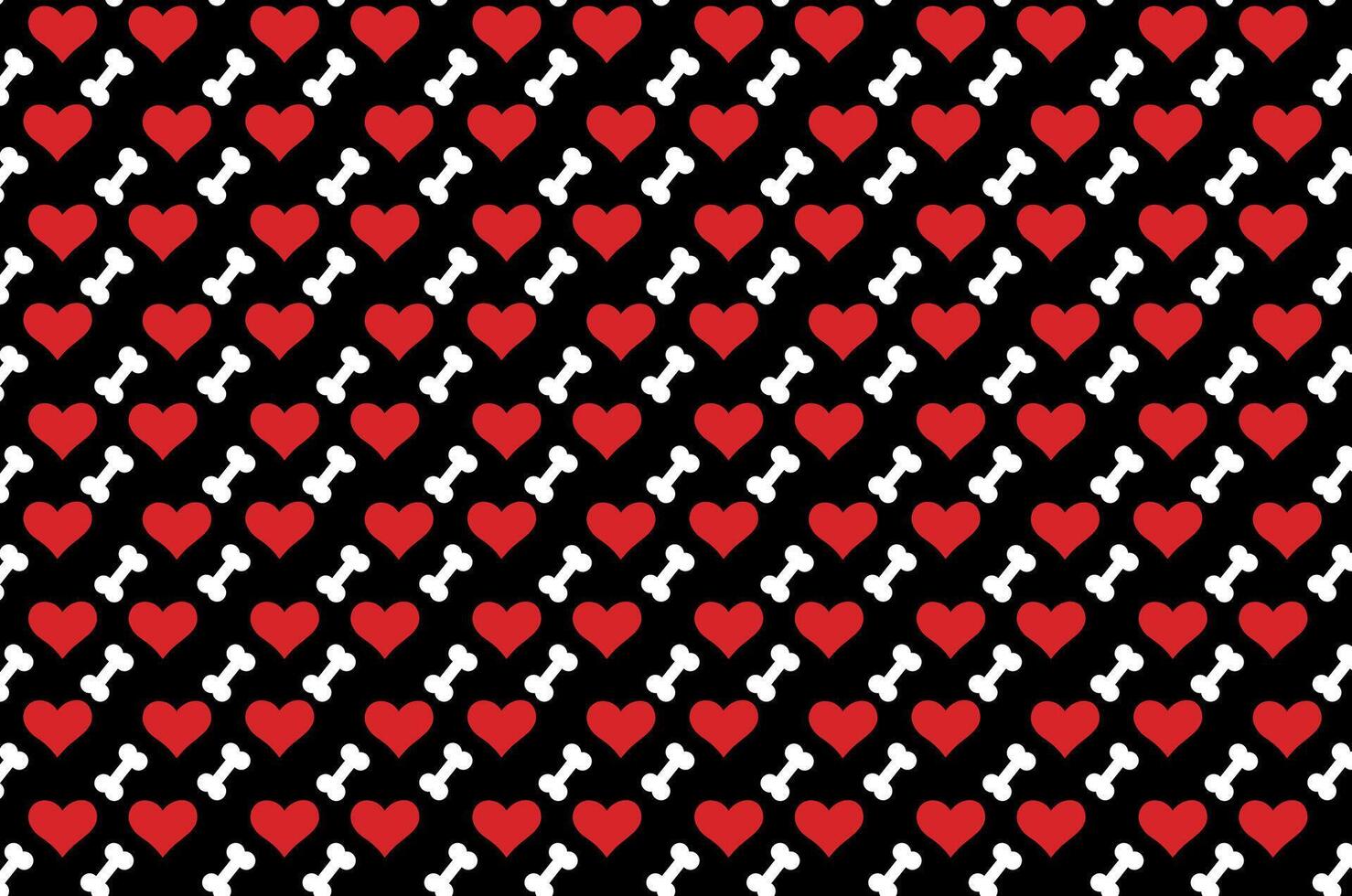 Pet pattern with animal paw, and heart in dark tones, bone and heart, dog, cat vector