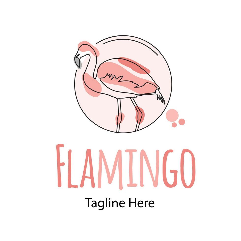 Flamingo bird abstract logo line art illustration with dummy text on white background. vector