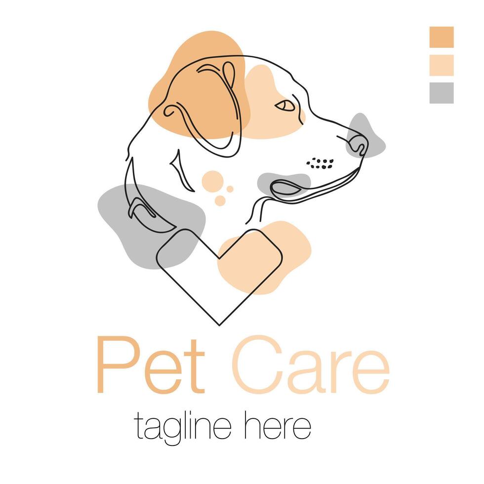 Pet care abstract logo of cute dog line art illustration with dummy text on white background. Simple Flat design. vector