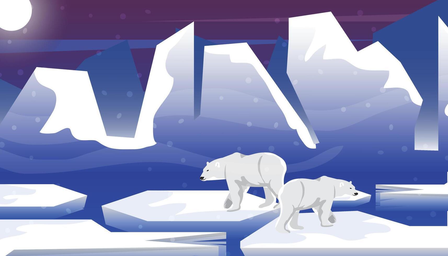 Beautiful nature landscape of Ice Glacier and melting water with polar bear. Concept of global warming illustration. vector