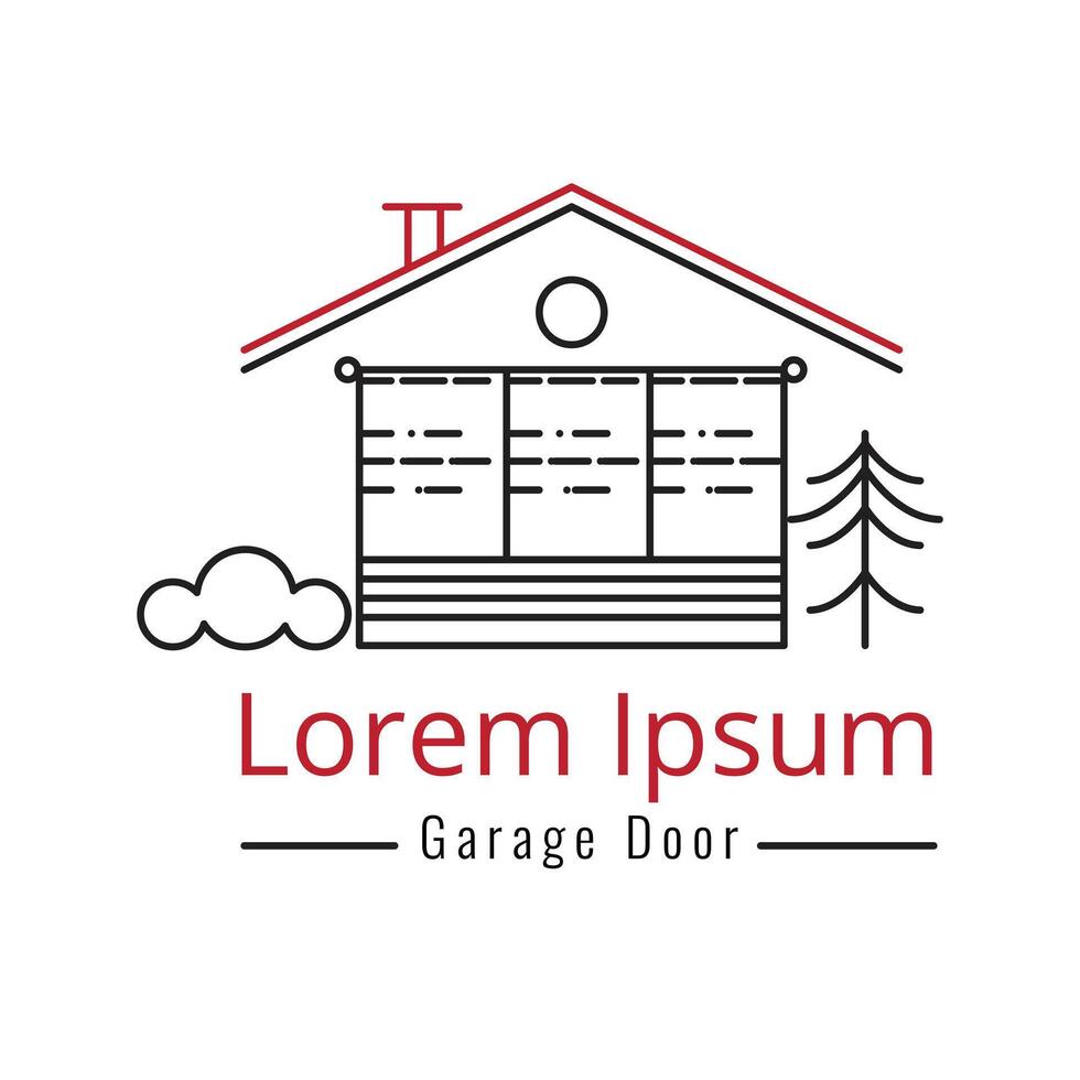 Residential house garage doors icon logo illustration with dummy text for multi purpose use. vector