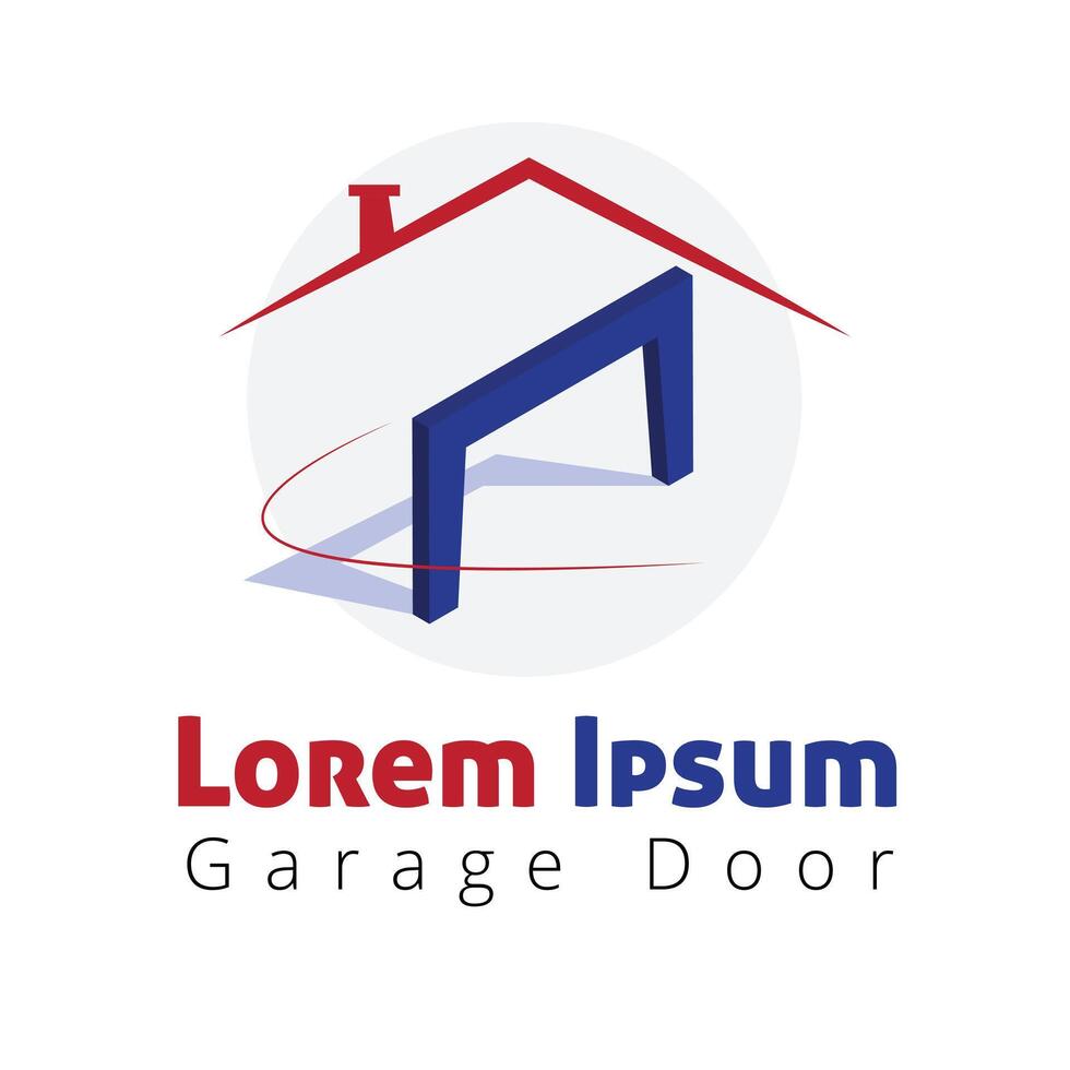 Residential house 3D looking garage doors icon logo illustration with dummy text for multi purpose use. vector