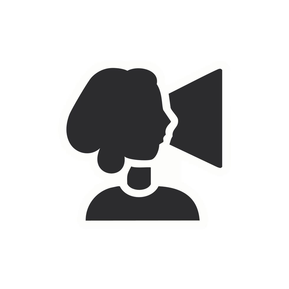 Woman speaking with megaphone icon. Flat design style. vector