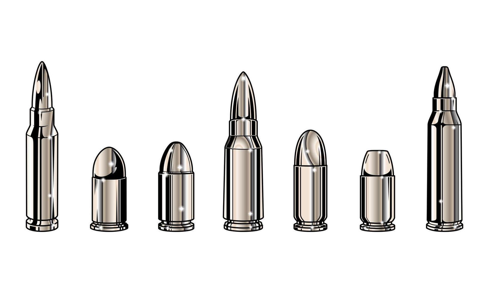 Set collections of retro metallic chrome bullets. Clip art illustration vector