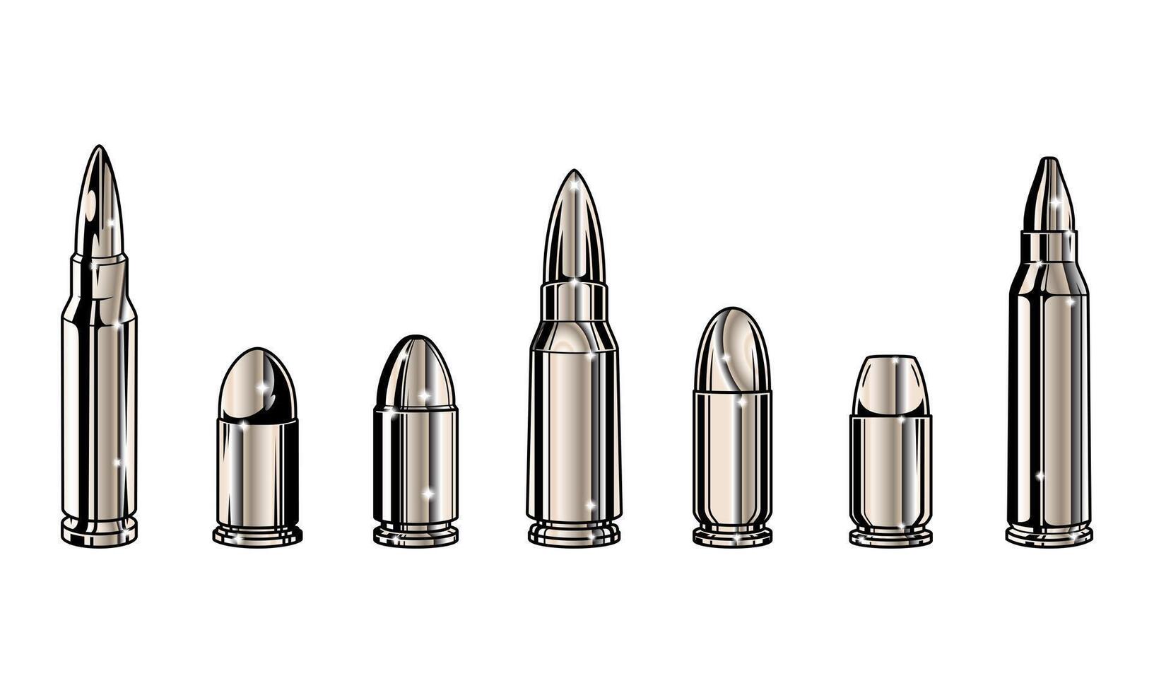 Set collections of retro metallic chrome bullets. Clip art illustration vector