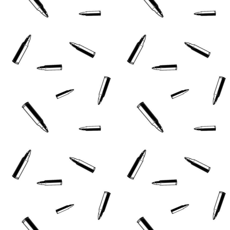 black and white seamless pattern with bullet ammo. vector