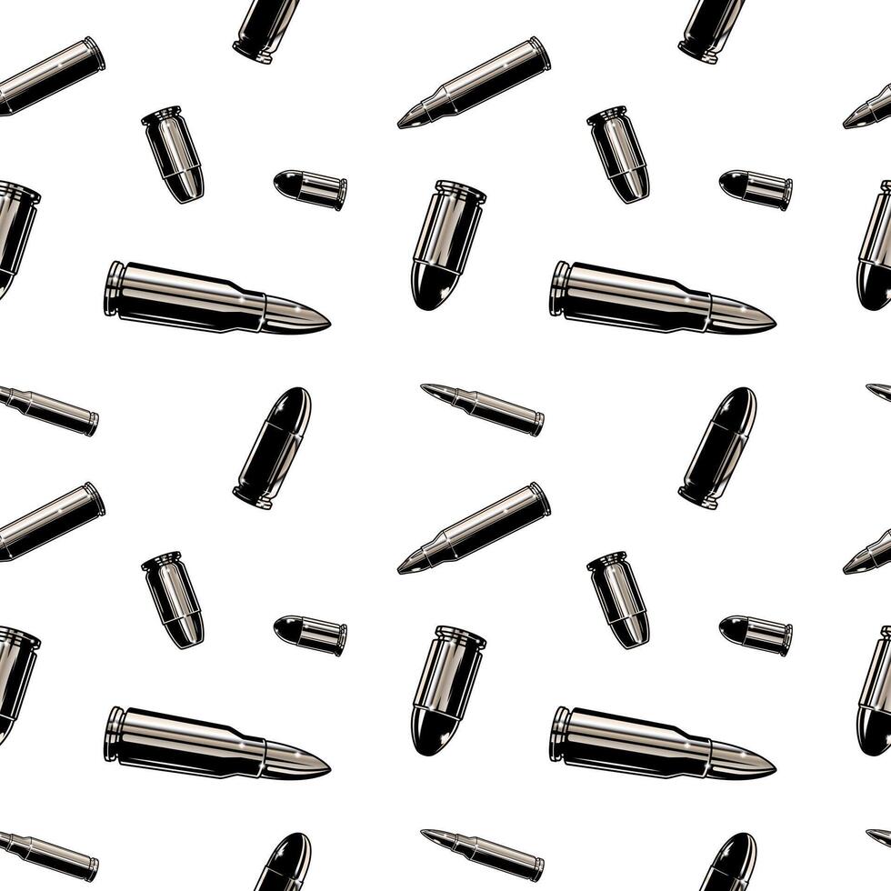 Metallic chrome bullets pattern. Repeated seamless background texture. vector