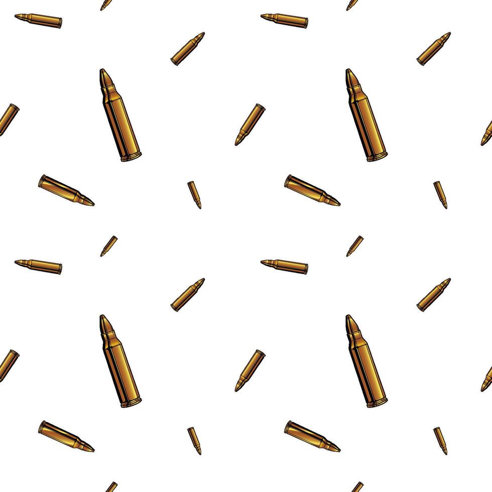 Repeated bullets, gold ammunition seamless pattern background. vector