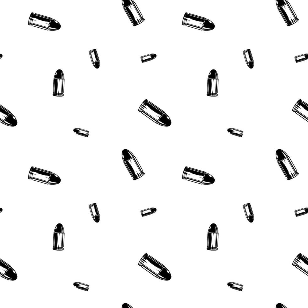 black and white seamless pattern with bullet ammo. vector