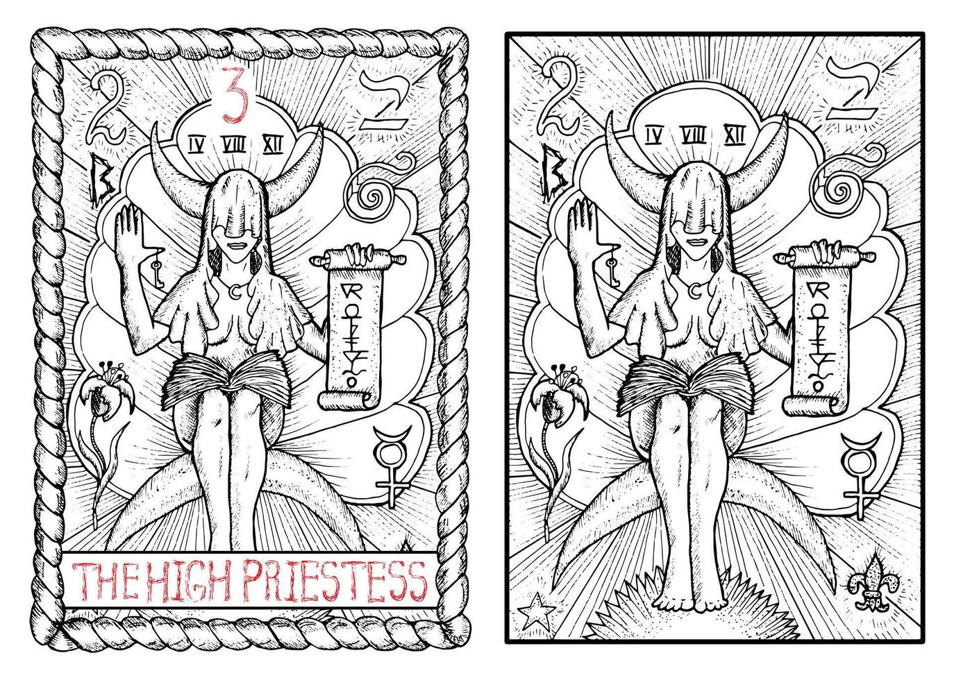 el tarot tarjeta, mano dibujado grabado ilustración, místico y esotérico concepto vector