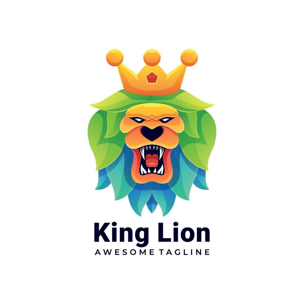 colorful King Lion logo illustration template vector