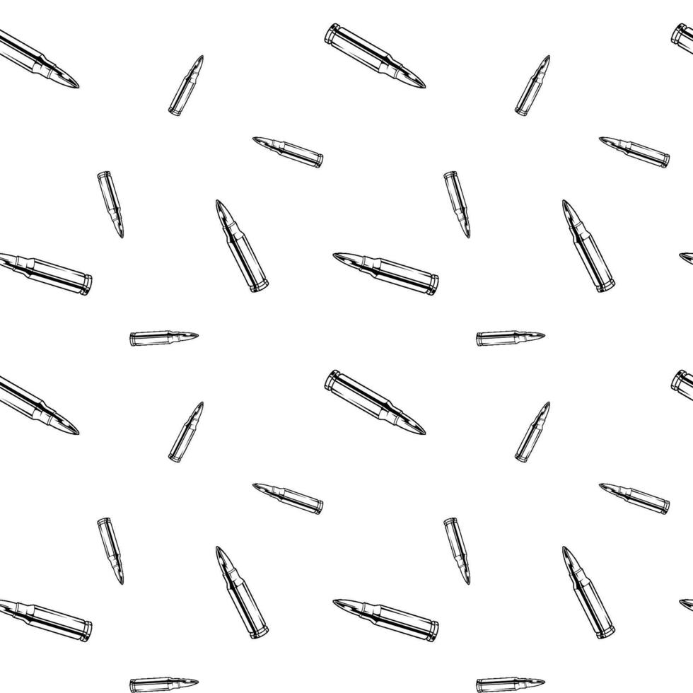 Repeated bullets ammo. Black and white seamless pattern background. vector