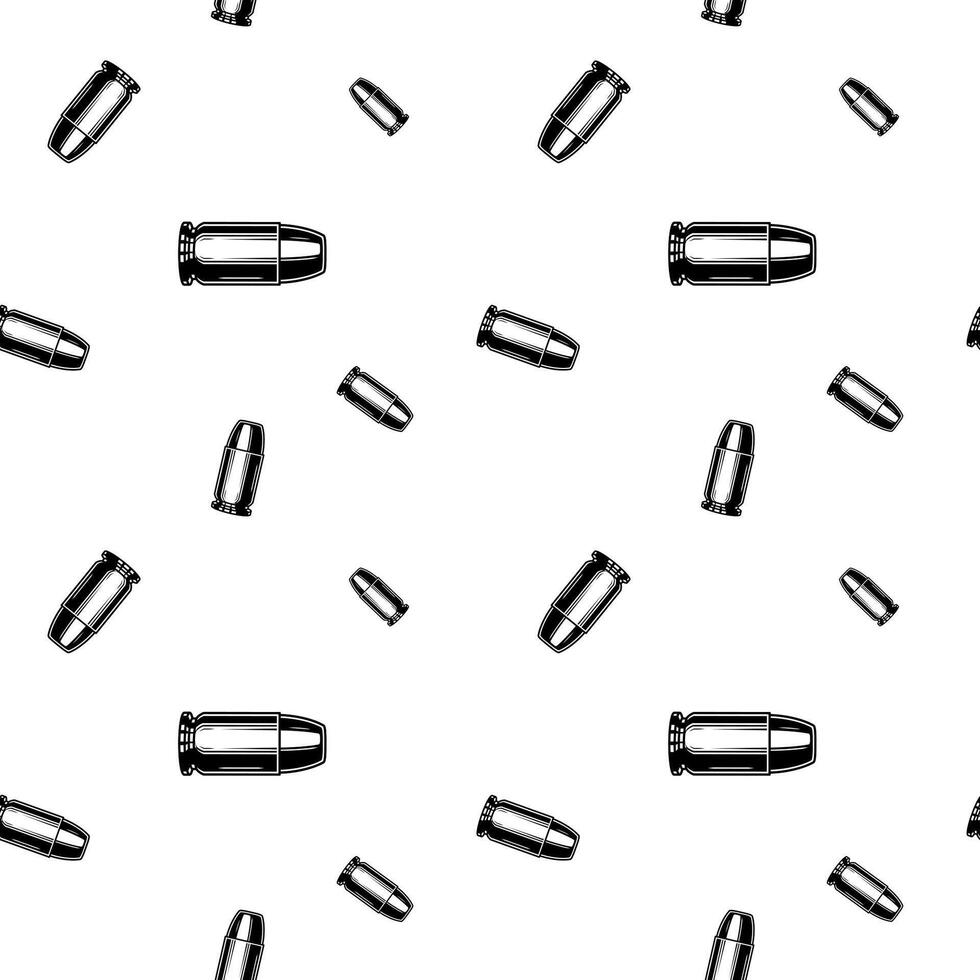 black and white seamless pattern with bullet ammo. vector