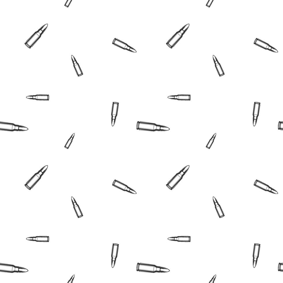 Repeated bullets ammo. Black and white seamless pattern background. vector