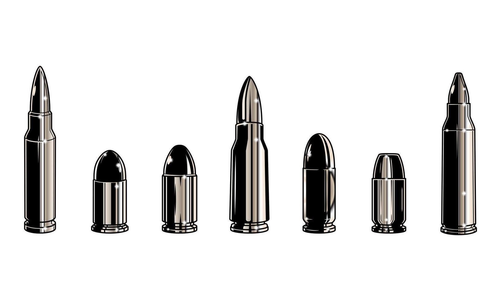 Set collections of retro metallic chrome bullets. Clip art illustration vector