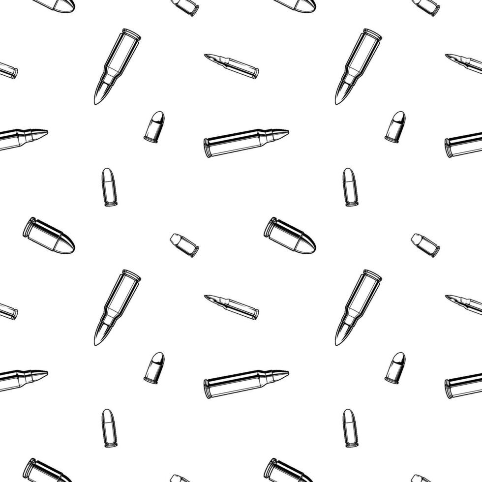 Repeated bullets ammo. Black and white seamless pattern background. vector