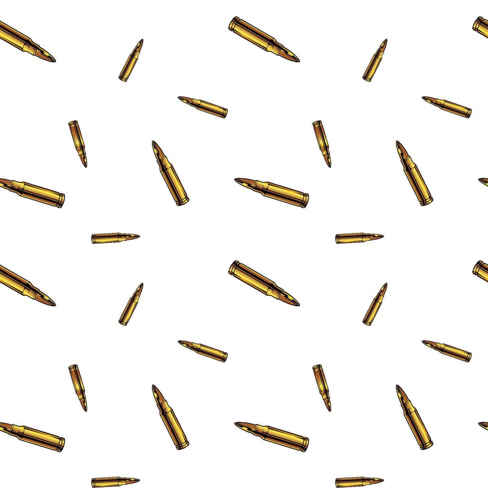 Repeated bullets, gold ammunition seamless pattern background. vector