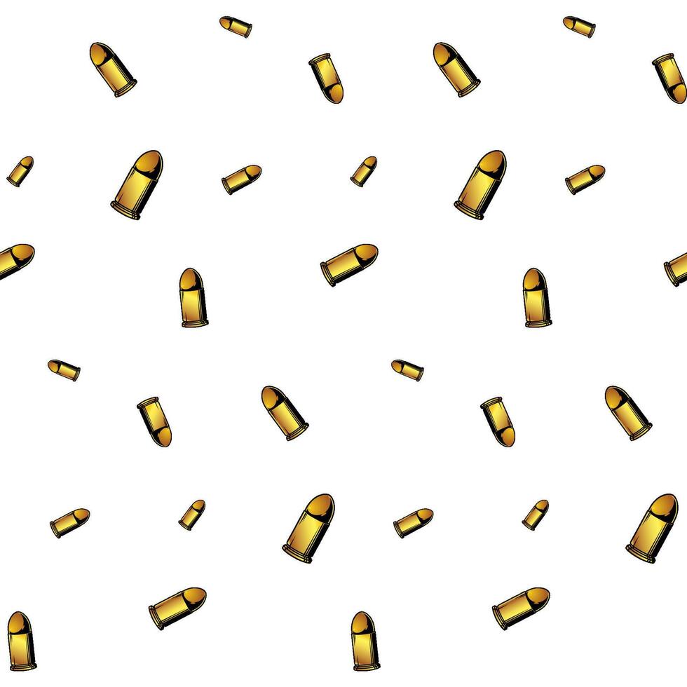 Repeated bullets, gold ammunition seamless pattern background. vector